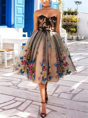 Colorful Appliques Butterfly Sweetheart Lace Backless Cocktail Dresses For Prom