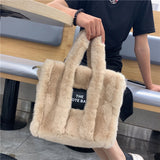 Women's Autumn Winter Cute Shearling Tote Handbags