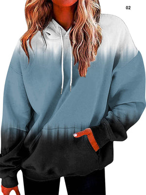 Women's Casual Gradient Color Hooded Pullover Sweatshirt