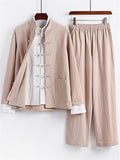 Vintage Style 3-Piece Outfit Retro Button Pocket Shirt + Elastic Waistband Pants