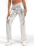 Women's High Waist Straight Leg Bright Metallic Pants