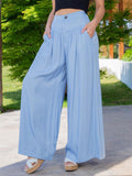 Retro Casual High Waist Pocket Thin Wide Leg Denim Pants for Lady