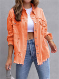 Sweet Candy Color Ripped Raw Edge Female Trendy Denim Jacket