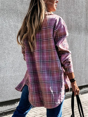 Vintage Style Front Button Plaid Long Sleeve Coats