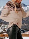 Female Retro Jacquard Contrast Color Knitwear Sweaters
