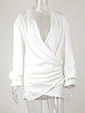 Sexy Casual Longsleeve Deep V Design White Linen Dress
