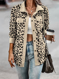 Stylish Leopard Printed Long Sleeve Corduroy Coats for Women