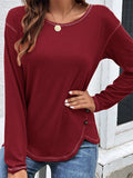 Casual Crewneck Pullover Irregular Hem Hide Belly Women Tops