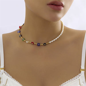 Women's Sweet Decoration Colored Glass Beads Necklace