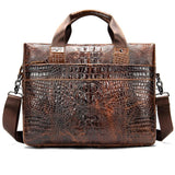 Retro Style Crocodile Textured Interior Pocket Detachable Sling Strap Laptop Bag