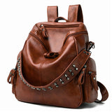 Casual Style Soft Material Rivet Deco Multi-Pocket Large Capacity Backpack