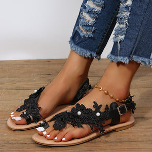 Women's Cute Lace Flower Decorated Wedding Sandals