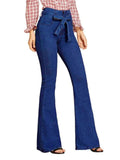 Female High-waisted Slim Lace-up Wide Leg Flared Jeans