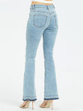 Women's Vintage Style Floral Embroidery Bell Bottom Blue Jeans