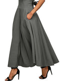 Female Vintage High Waist Solid Color Lace-up Maxi Skirts