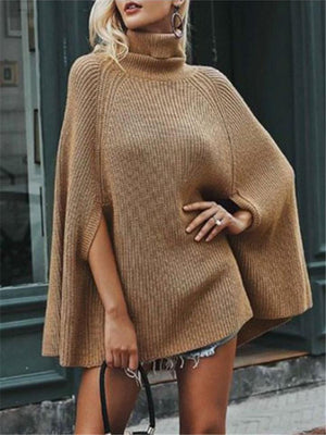 Vintage Turtleneck Slit Cape Sweaters