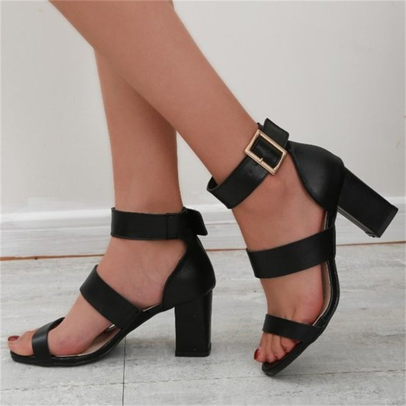 Fashion Buckle-Fastening Strap Block Heel High Platform Sandals