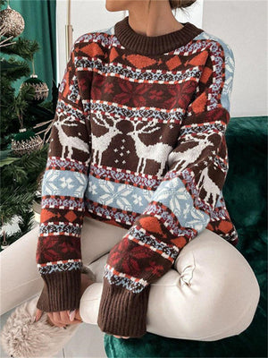 Winter Christmas Round Neck Long Sleeve Soft Cartoon Print Women Sweaters