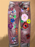 Washed Effect Floral Mom Jeans