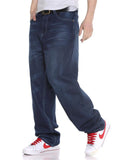 Loose-Fit Faded Effect Classic Pocket Wide-Leg Full-Length Jeans