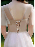 Stunning Fitted Waist Bell Sleeve Tulle Bridesmaid Dress for Wedding