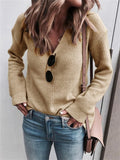 Casual Pullover V-neck Knitting Sweater for Women