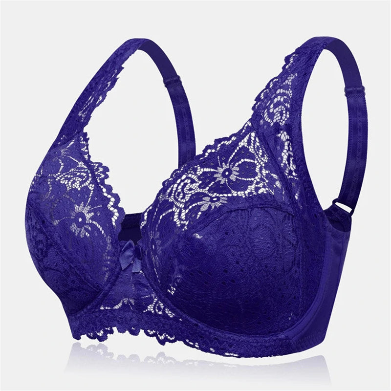Women's Ultrathin Modal Floral Lace DDD Cup Bras - Blue