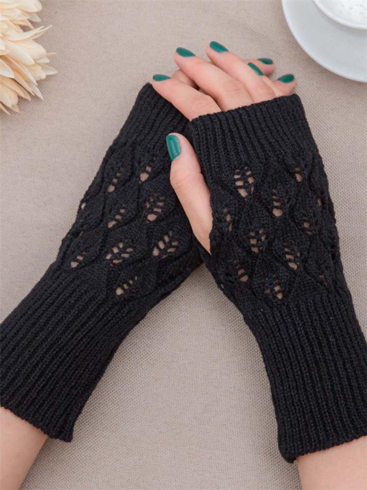 Women's Warm Knitting Jacquard Fingerless Breathable Gloves