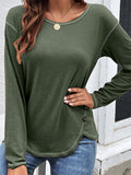 Casual Crewneck Pullover Irregular Hem Hide Belly Women Tops