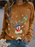 Ladies Casual Deer Print Long-sleeved Christmas T-shirts