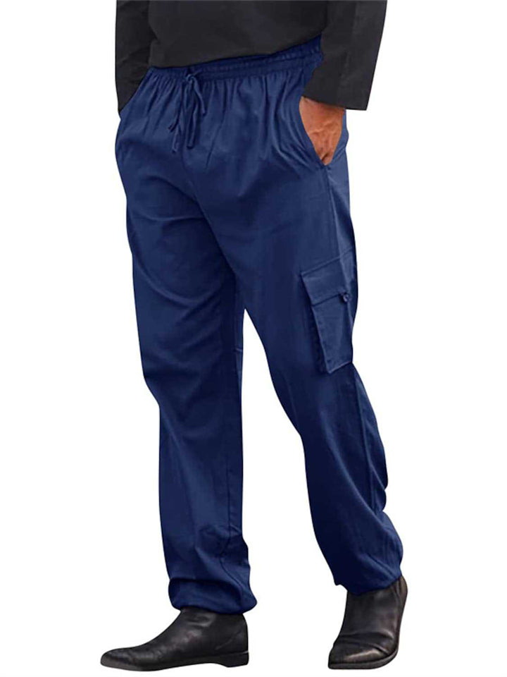 Men's Simple Elastic Waist Multi Pockets Soft Linen Summer Pants