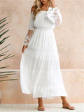 Women's Casual Lace Stitching Flowy Off Shoulder White Maxi Dress