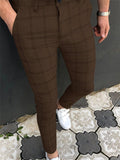 Trendy Simple Style Plaid Pattern Leisure Solid Color Pants With Pockets