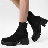 Winter Daily Women Chunky Heels Suede Chelsea Martin Boots