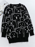 Adorable Animal Print Round Neck Loose Knit Pullover Sweeter Sweater
