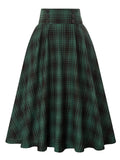 Fashion Autumn Winter Ladies Woolen Big Swing Plaid Skirt