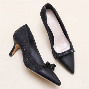Noble Luxurious Spring Autumn Bow PU Leather Female Pumps