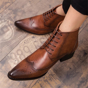 Men's Split Leather Pointed Toe Ankle Boots
