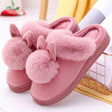 Bunny Ears Plush Ball Non-Slip Keep Warm Slippers for Women