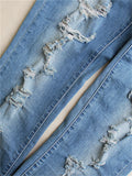 Women's Casual Style Slim Fit Ripped Blue Denim Jeans