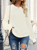 Womens Winter Round Neck Long Sleeve Waffle Knit Cozy Sweaters