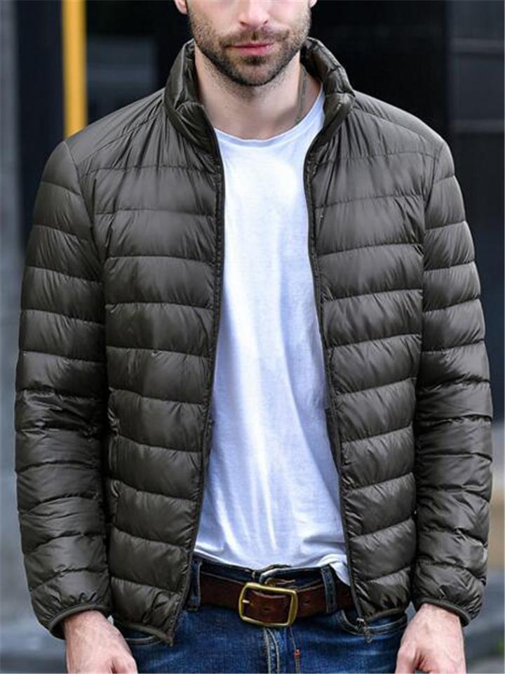 Mens Lightweight Stand Collar Down Coat For Winter