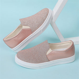 Shiny Sequins Thick Sole Slip On Stylish Female Loafers