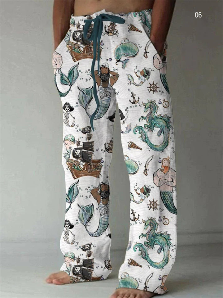 Men's Retro Cozy Ethnic Art Printed Drawstring Cotton Linen Pants