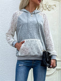 Lace Splice Long Sleeve Pullover Women's Pocket Hoodies