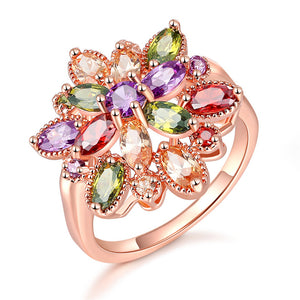 Stylish Colored Zircon Blooming Flower Rings For Women