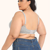 Plus Size Full Coverage Push Up Minimizer Cotton Bra - Gray