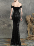 Gorgeous Off the Shoulder High Slit Sequin Evening Gown Dress