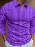 Men's Fashion Long Sleeve Vertical Stripe Zipper Polo Tops