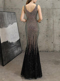 Exquisite Sequined V Neck Mermaid Maxi Dress for Evening Party